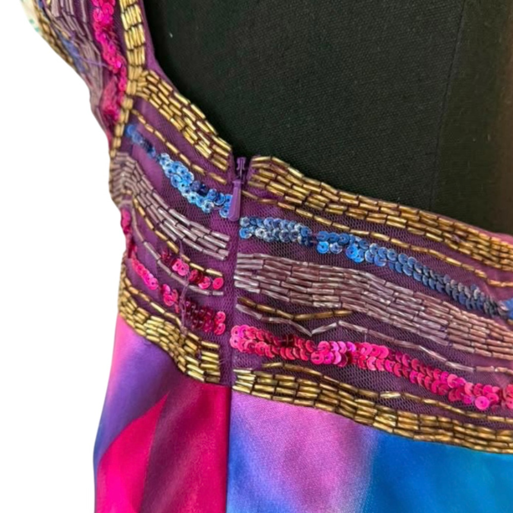 Caché Silk Halter Vibrant Watercolor Floral Beaded Mermaid Maxi Dress Size 6 NWT - Picture 9 of 13